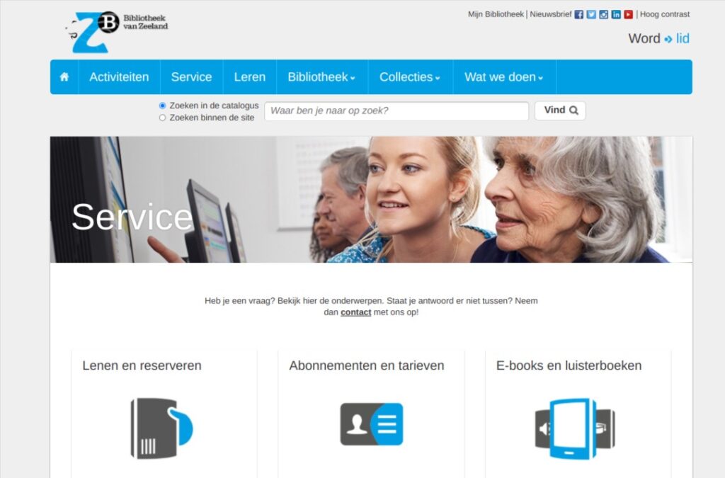 Screenshot website Bibliotheek van Zeeland - Service.